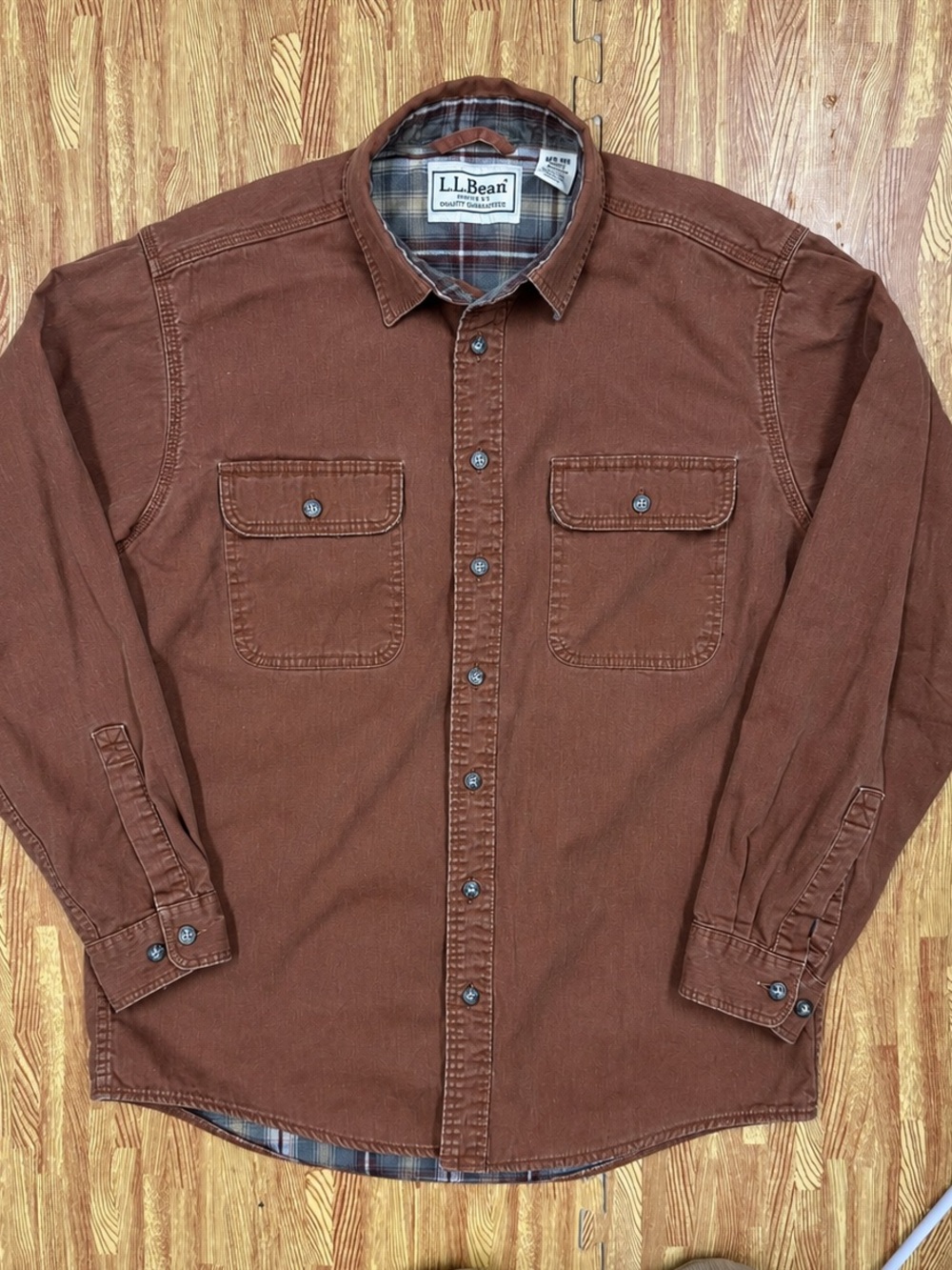 Vintage LL Bean Hurricane Canvas Shirt Burgundy Flannel Lined Shacket Mens M